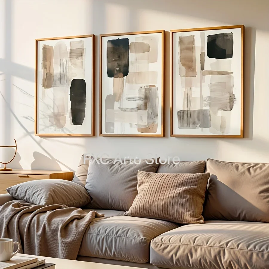 Photography Geometry - 3PC frameless of Black Beige Simple